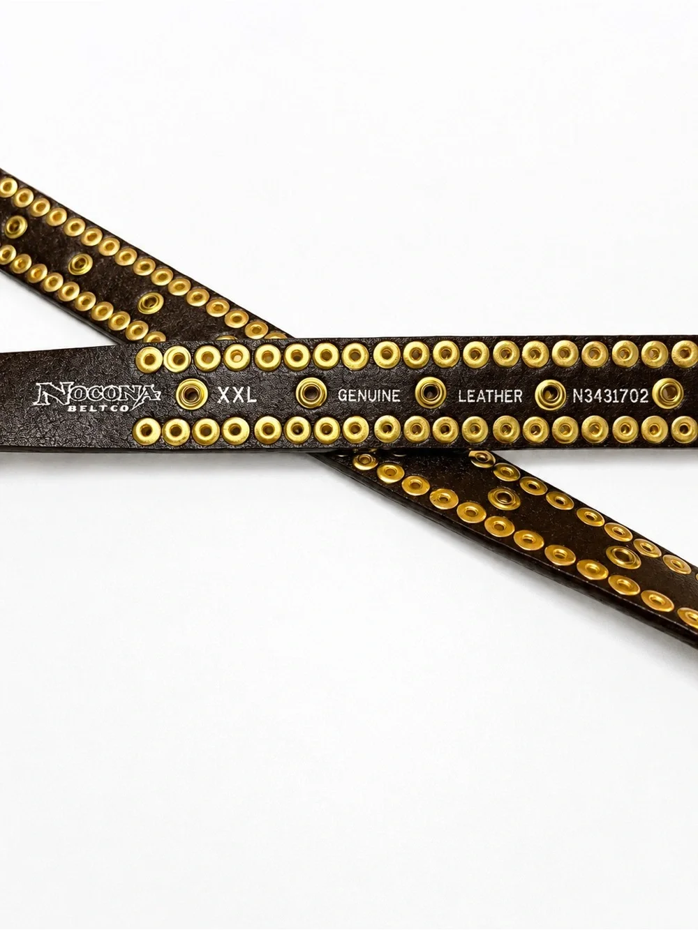 Nocona Western Belt XXL Genuine Leather Gold Studs Rhinestones Ornate Buckle